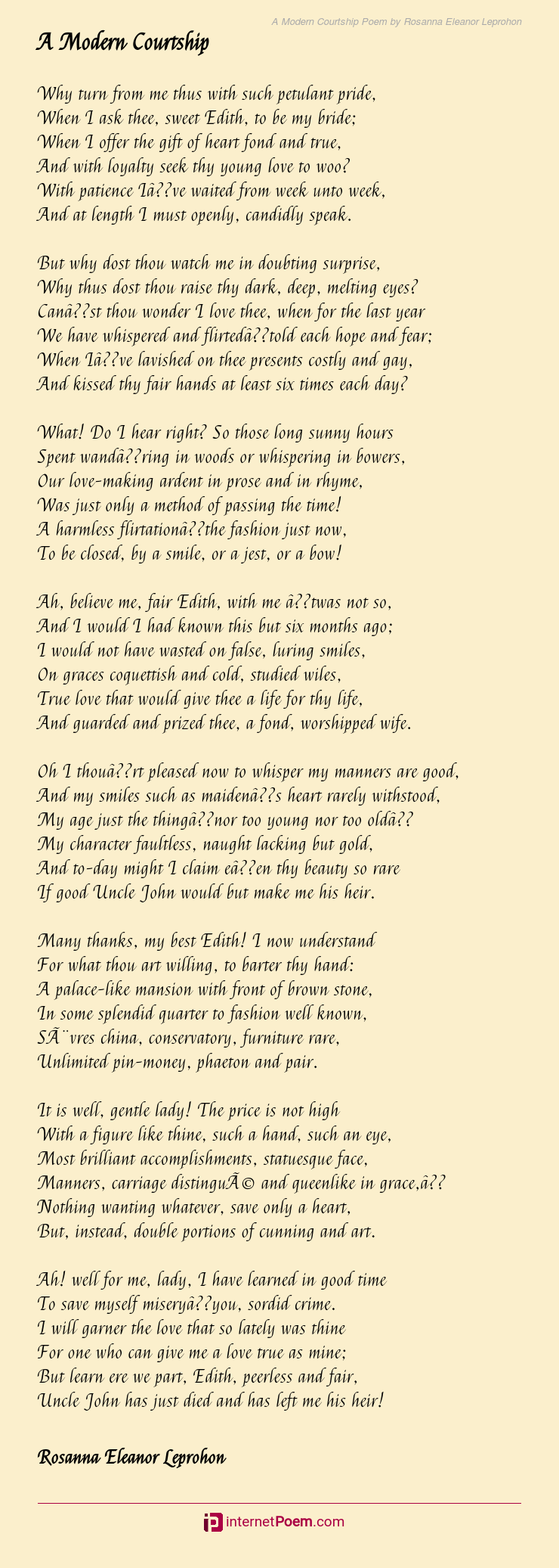A Modern Courtship Poem Rhyme Scheme