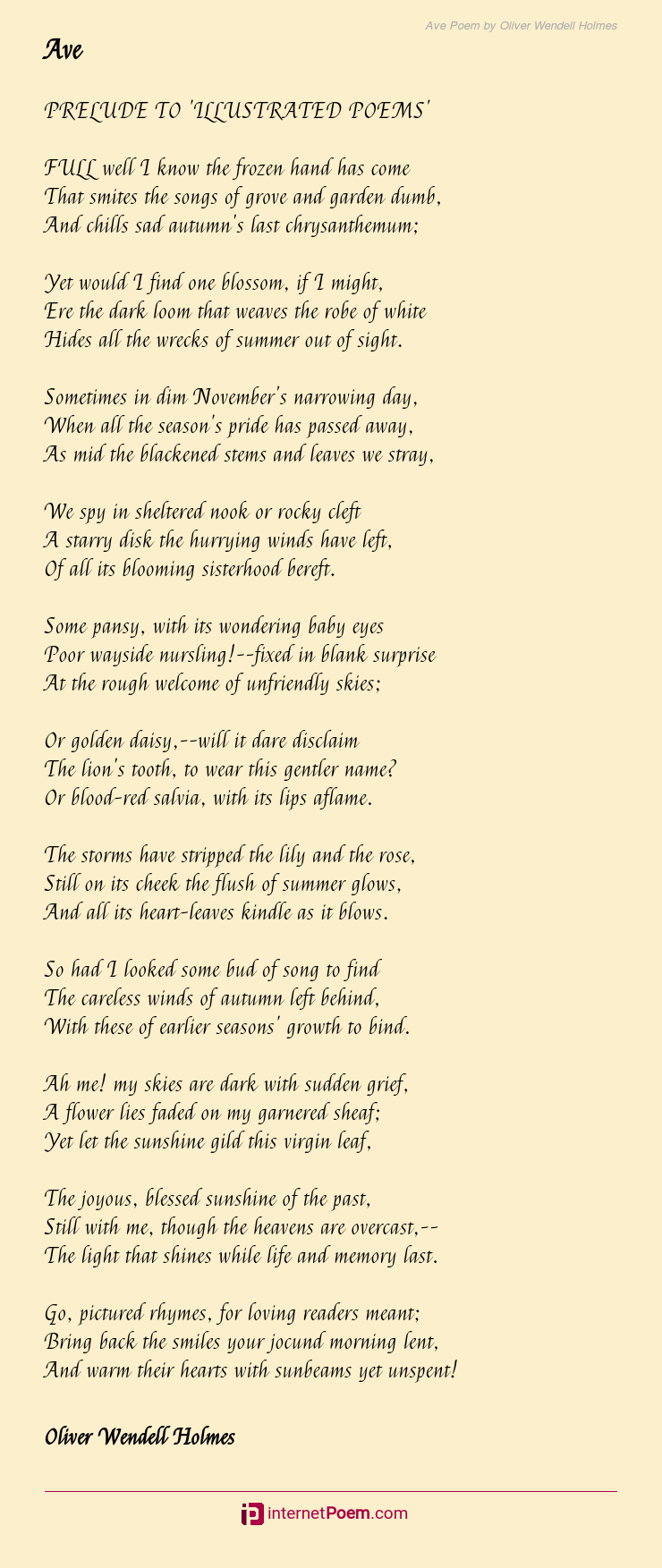 Ave Poem by Oliver Wendell Holmes