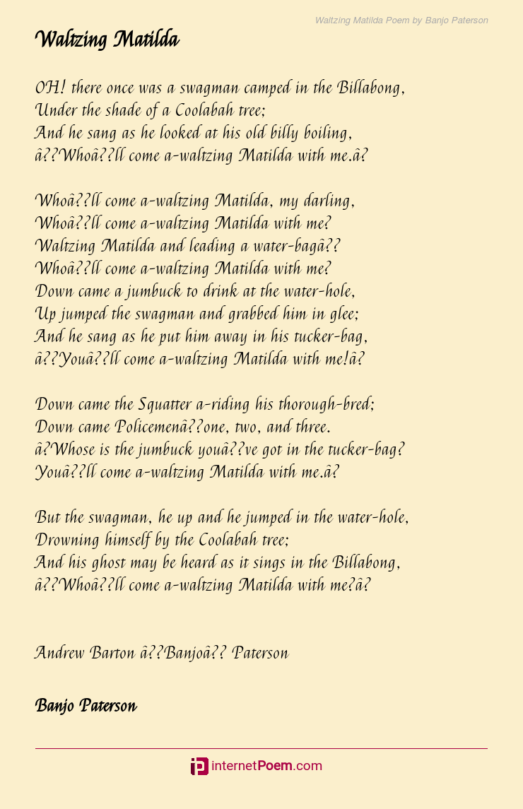 Waltzing Matilda Poem For Kids