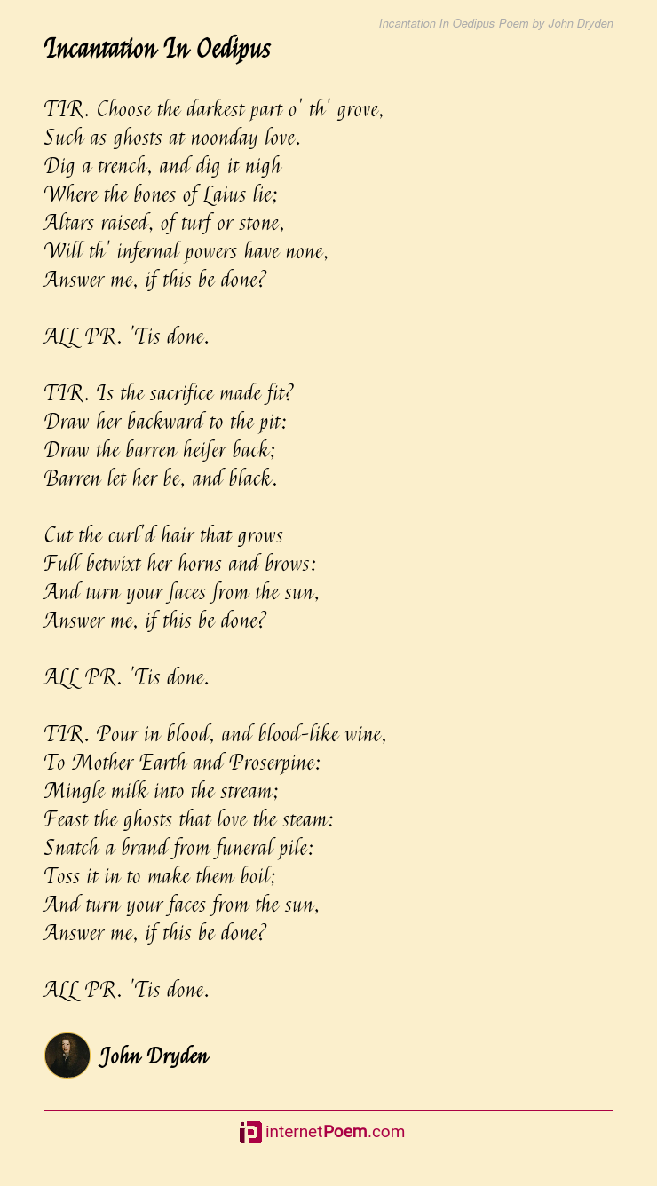 Incantation In Oedipus Poem by John Dryden