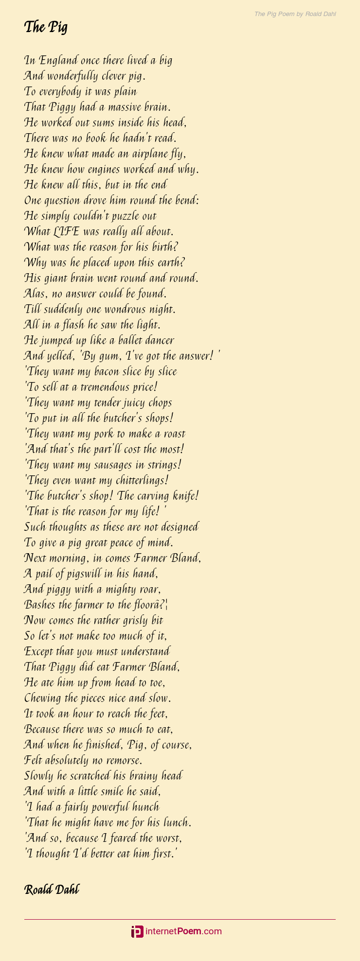 Roald Dahl Pig Poem