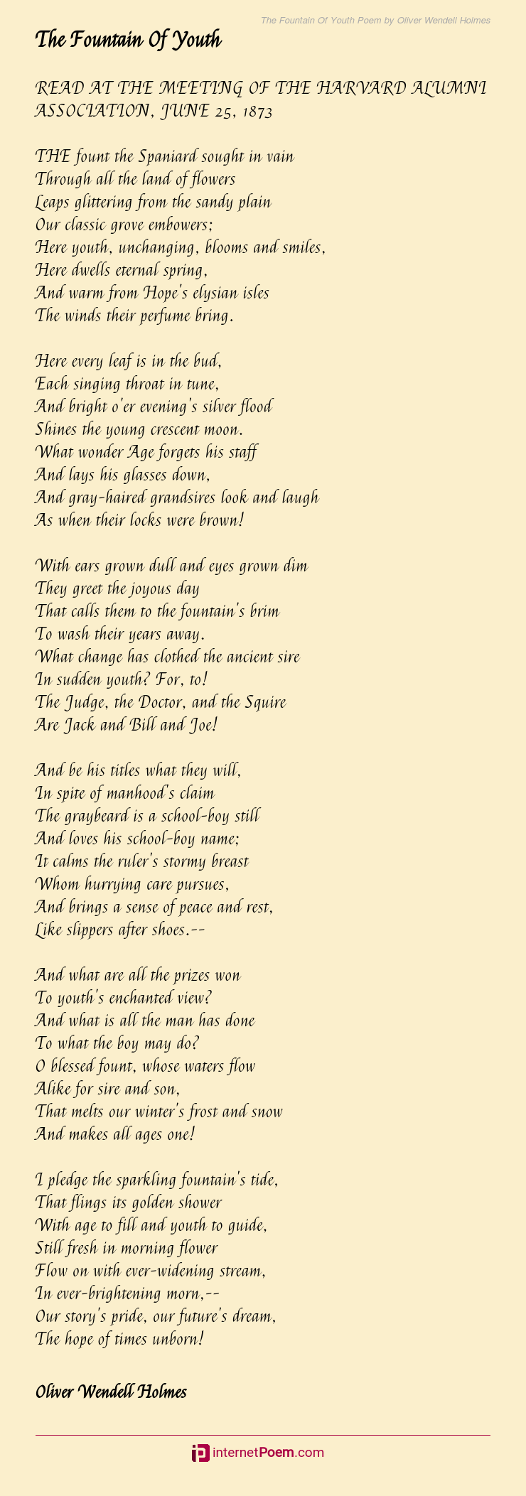 The Fountain Of Youth Poem by Oliver Wendell Holmes