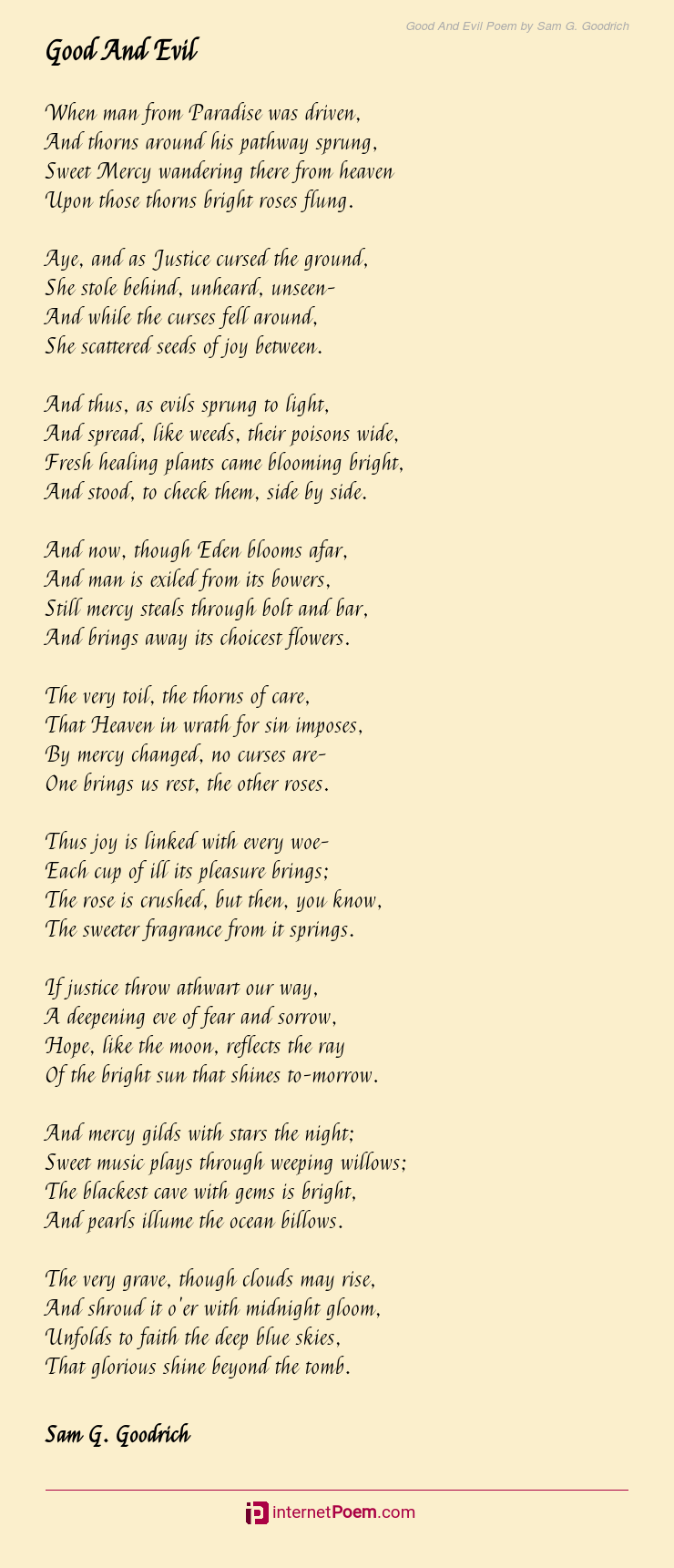 Good And Evil Poem By Sam G Goodrich