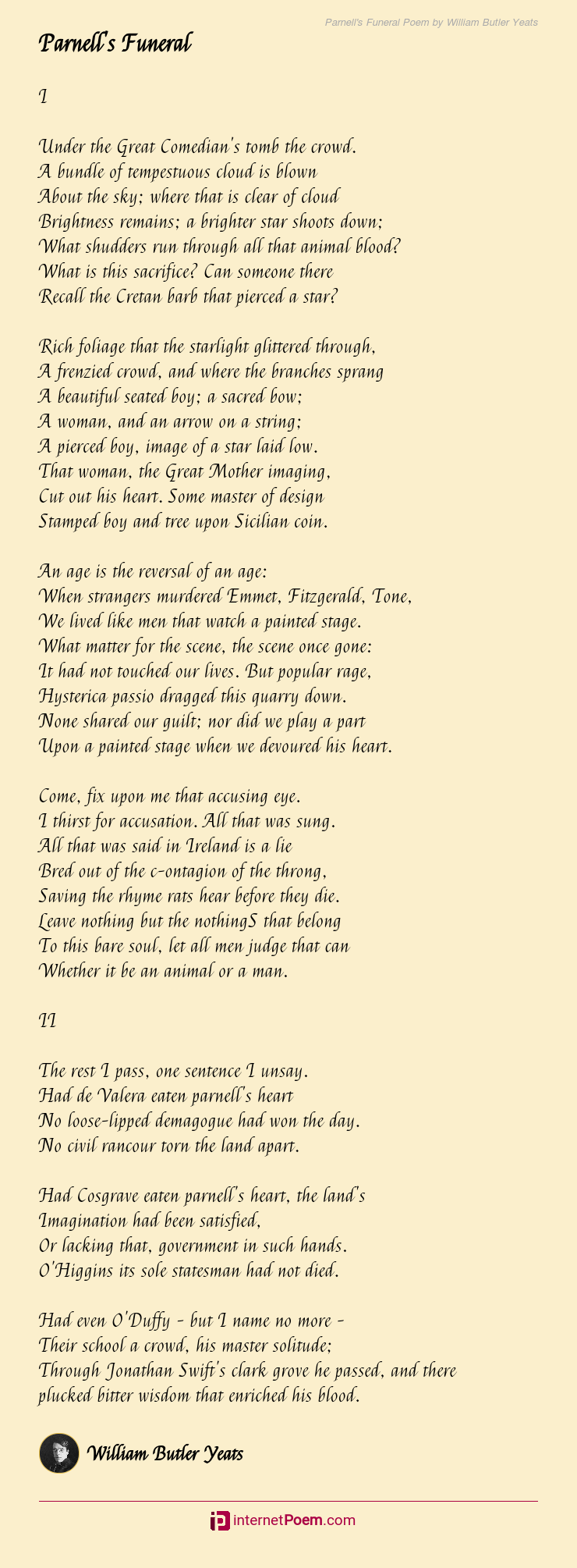 Parnells Funeral Poem By William Butler Yeats