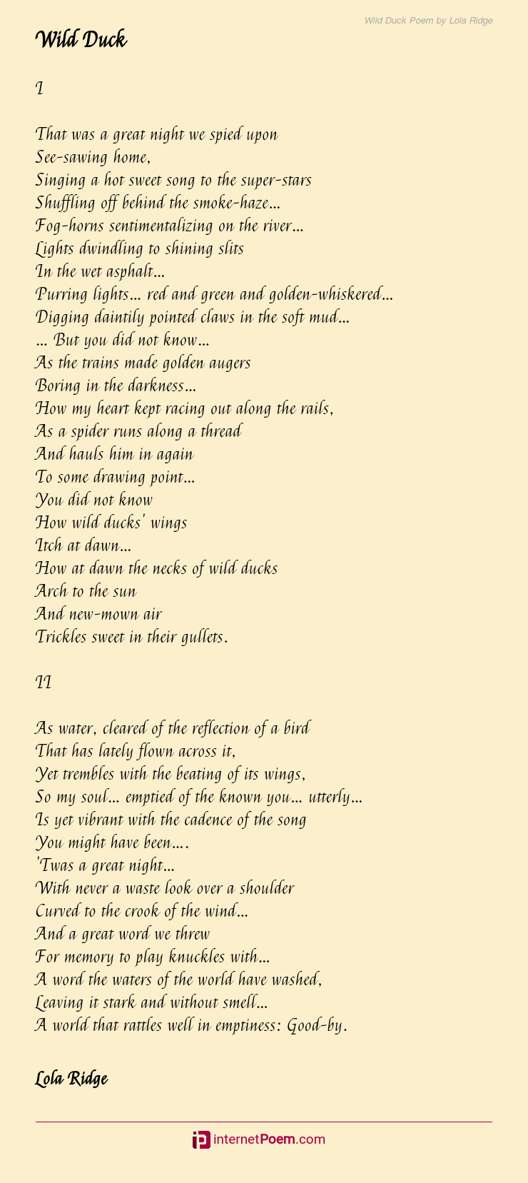 Wild Duck Poem By Lola Ridge