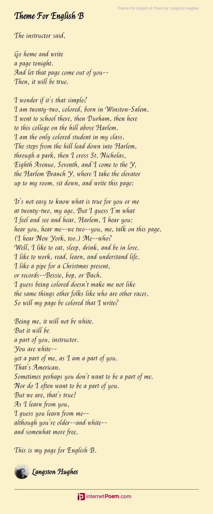 Langston Hughes Theme For English B Poem