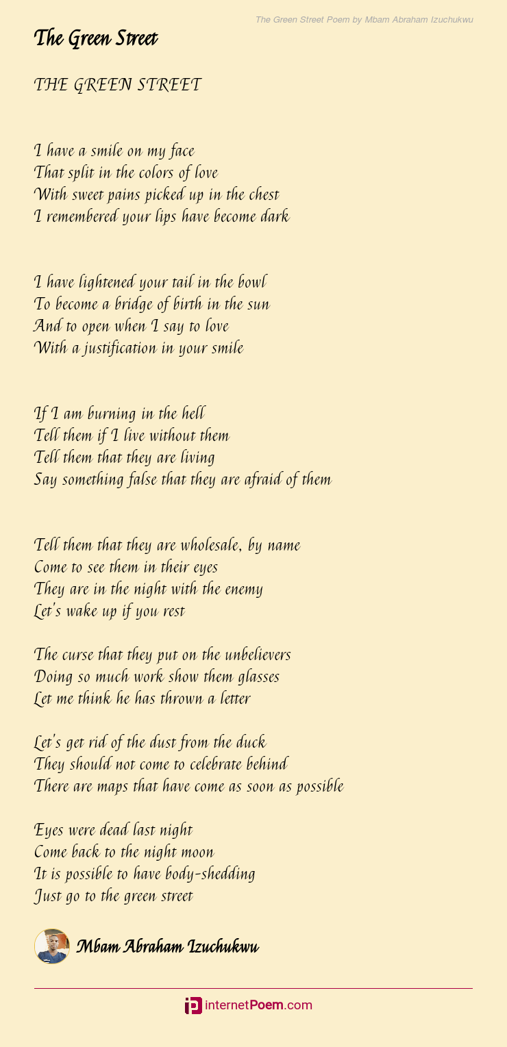 The Green Street Poem by Mbam Abraham Izuchukwu