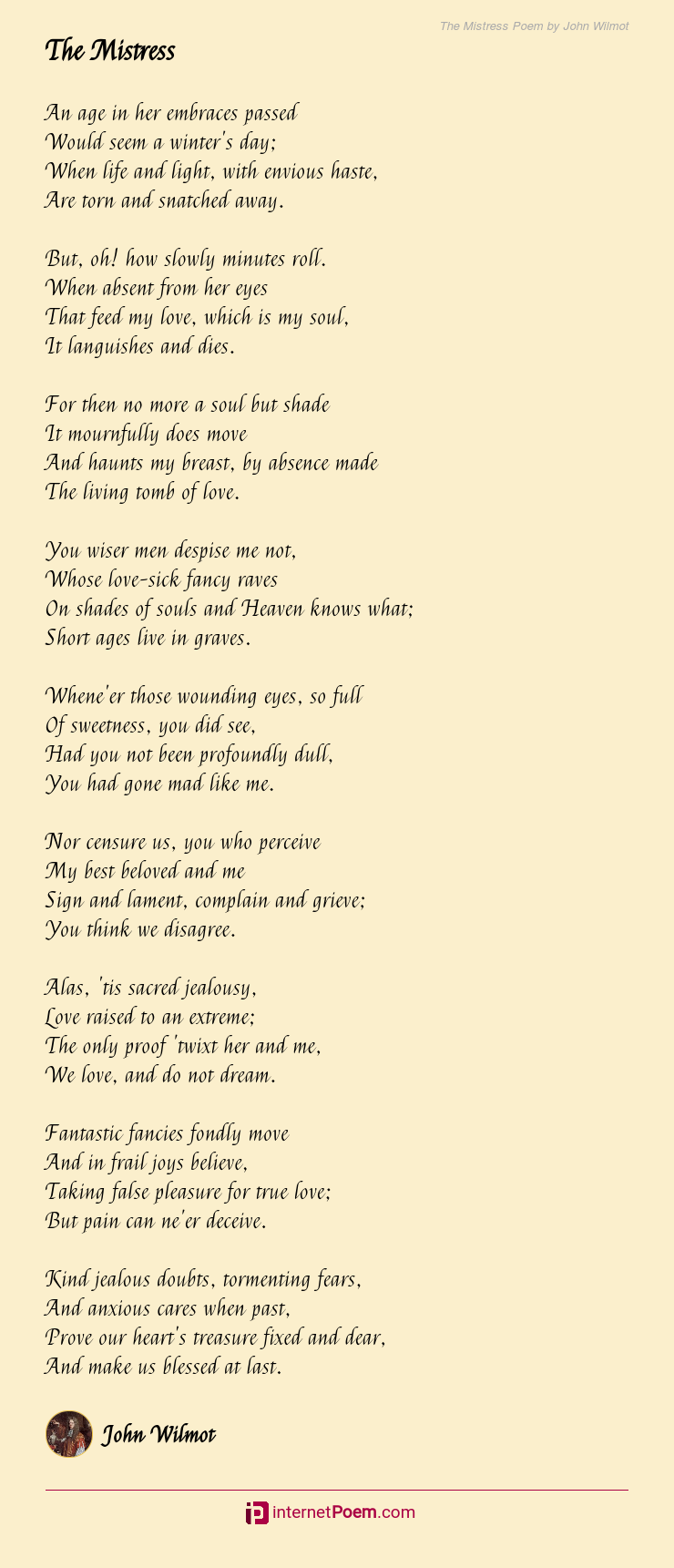 The Mistress Poem by John Wilmot