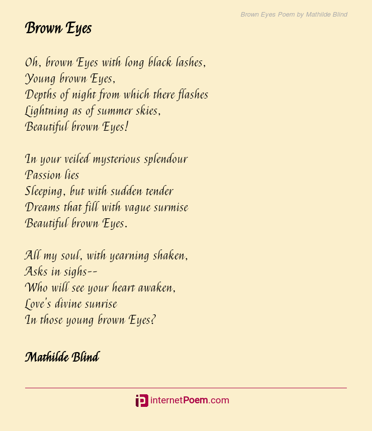 Brown Eyes Poem by Mathilde Blind
