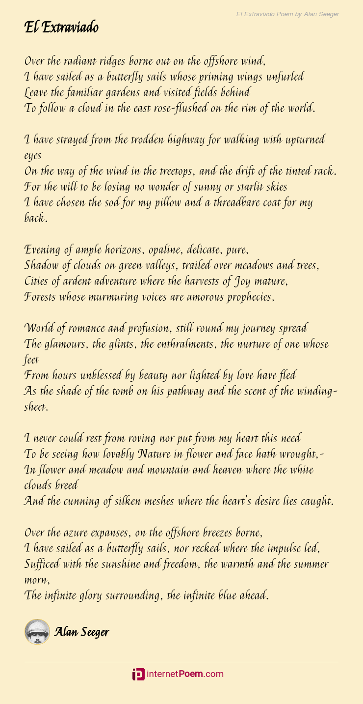 El Extraviado Poem by Alan Seeger