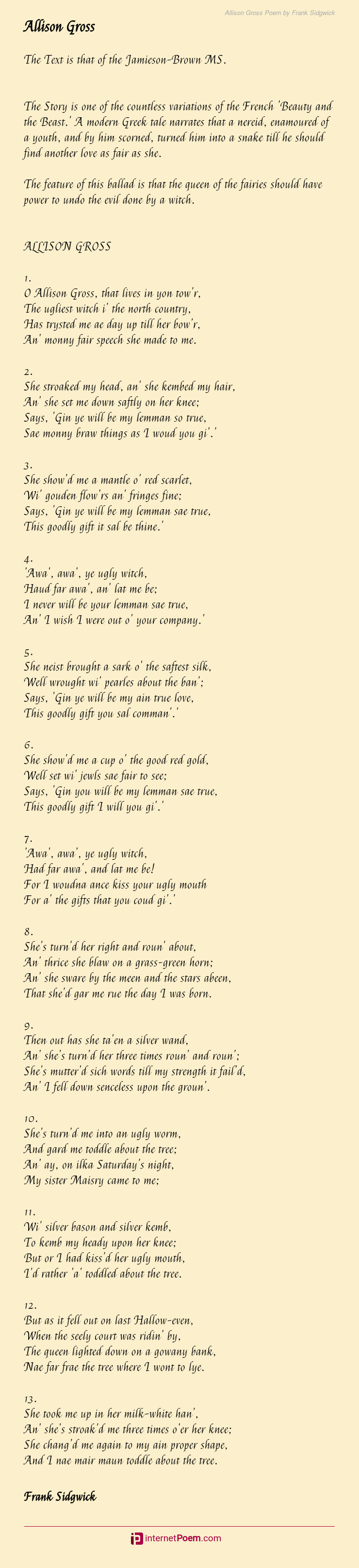 Allison Gross Poem By Frank Sidgwick 6771