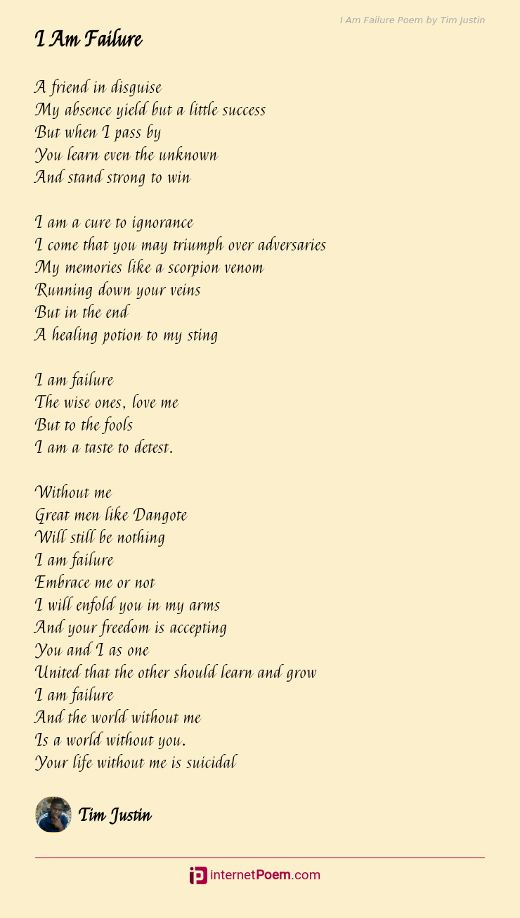 I Am Failure Poem by Tim Justin