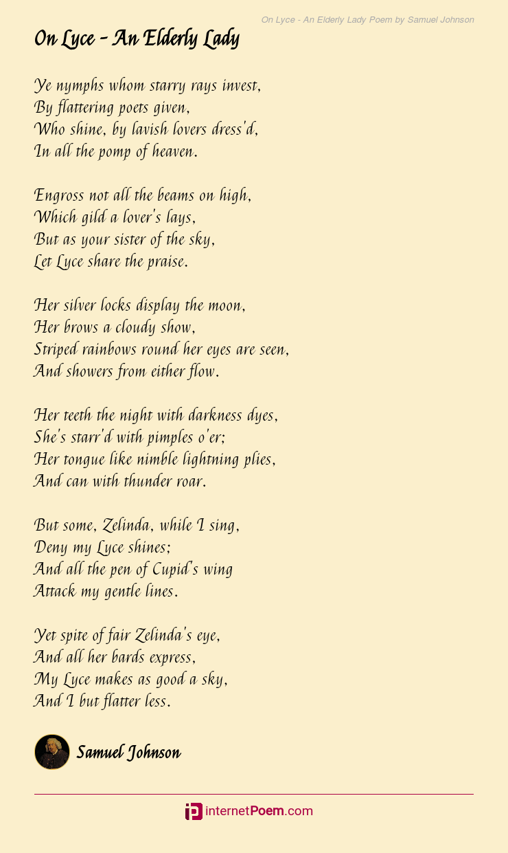 On Lyce - An Elderly Lady Poem by Samuel Johnson