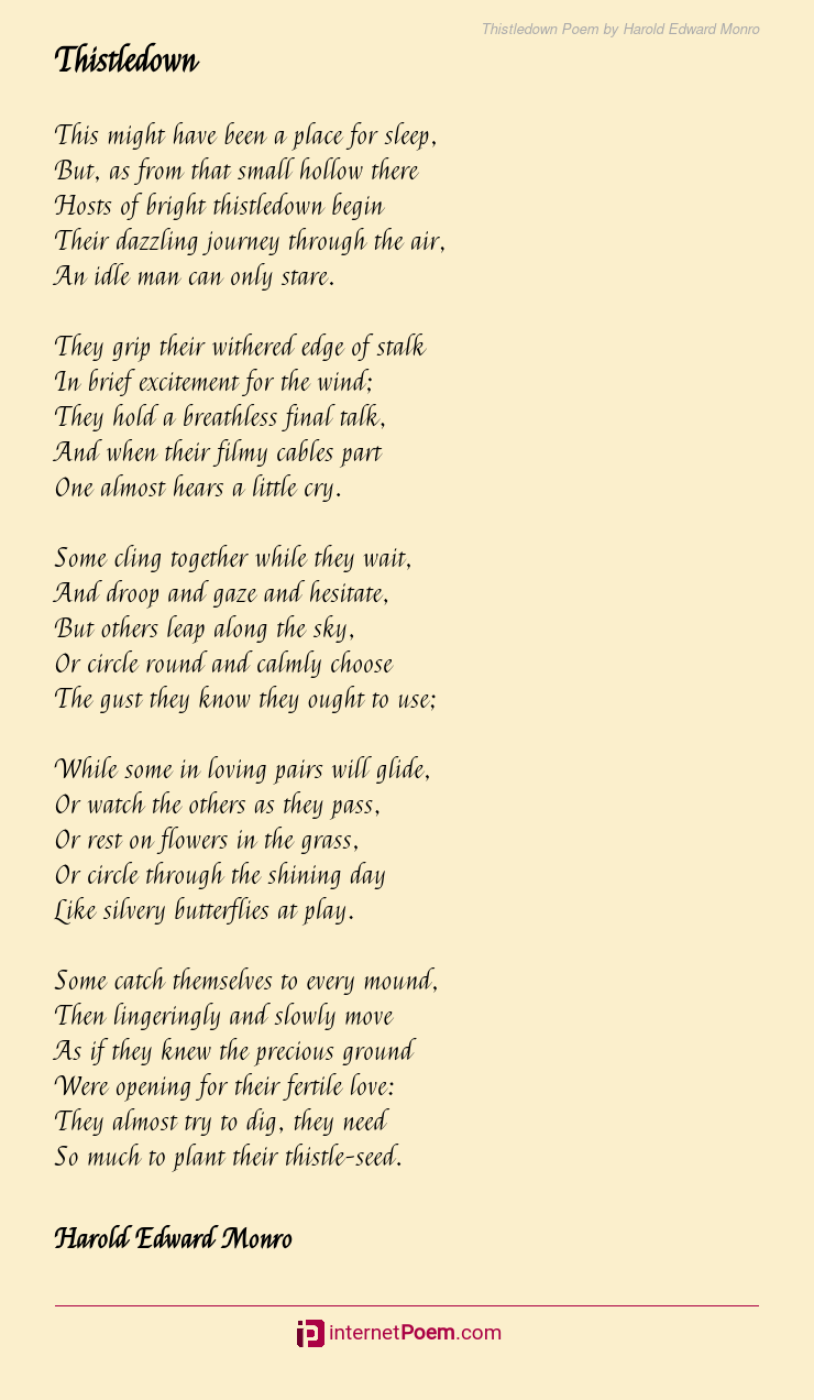 Thistledown Poem by Harold Edward Monro