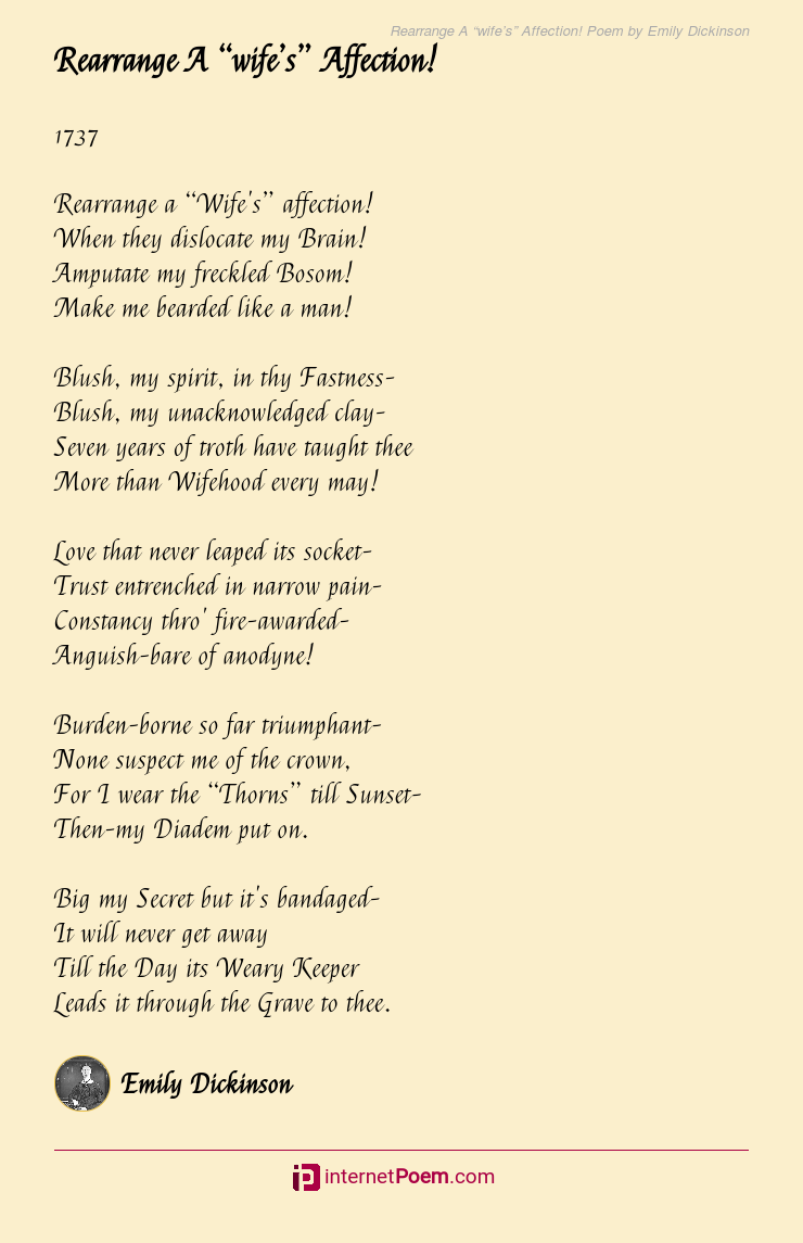 Rearrange A “wife's” Affection! Poem by Emily Dickinson