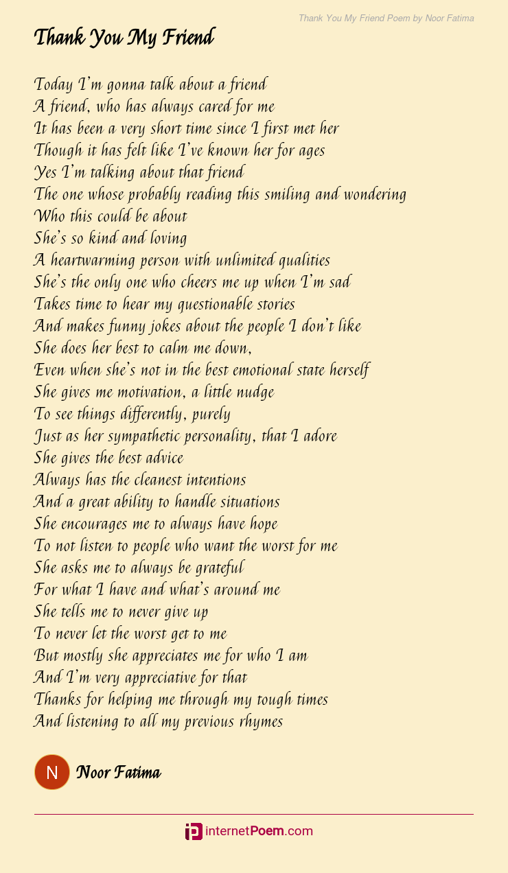Thank You My Friend Poem by Noor Fatima