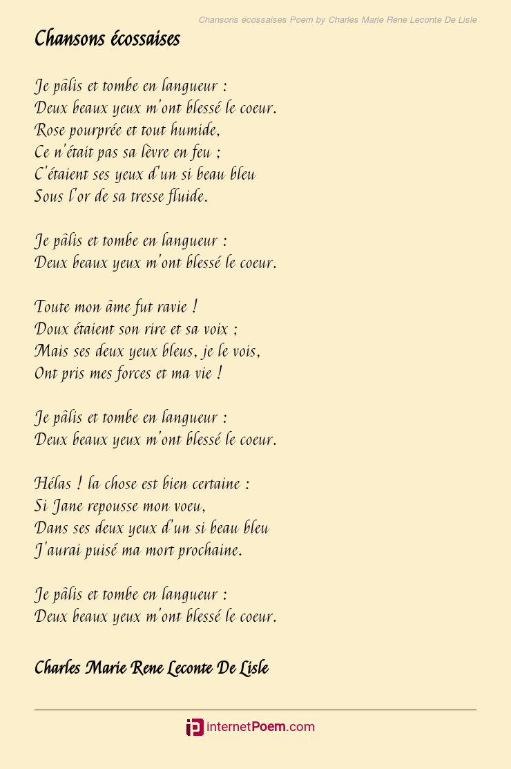 Chansons écossaises Poem by Charles Marie Rene Leconte De Lisle