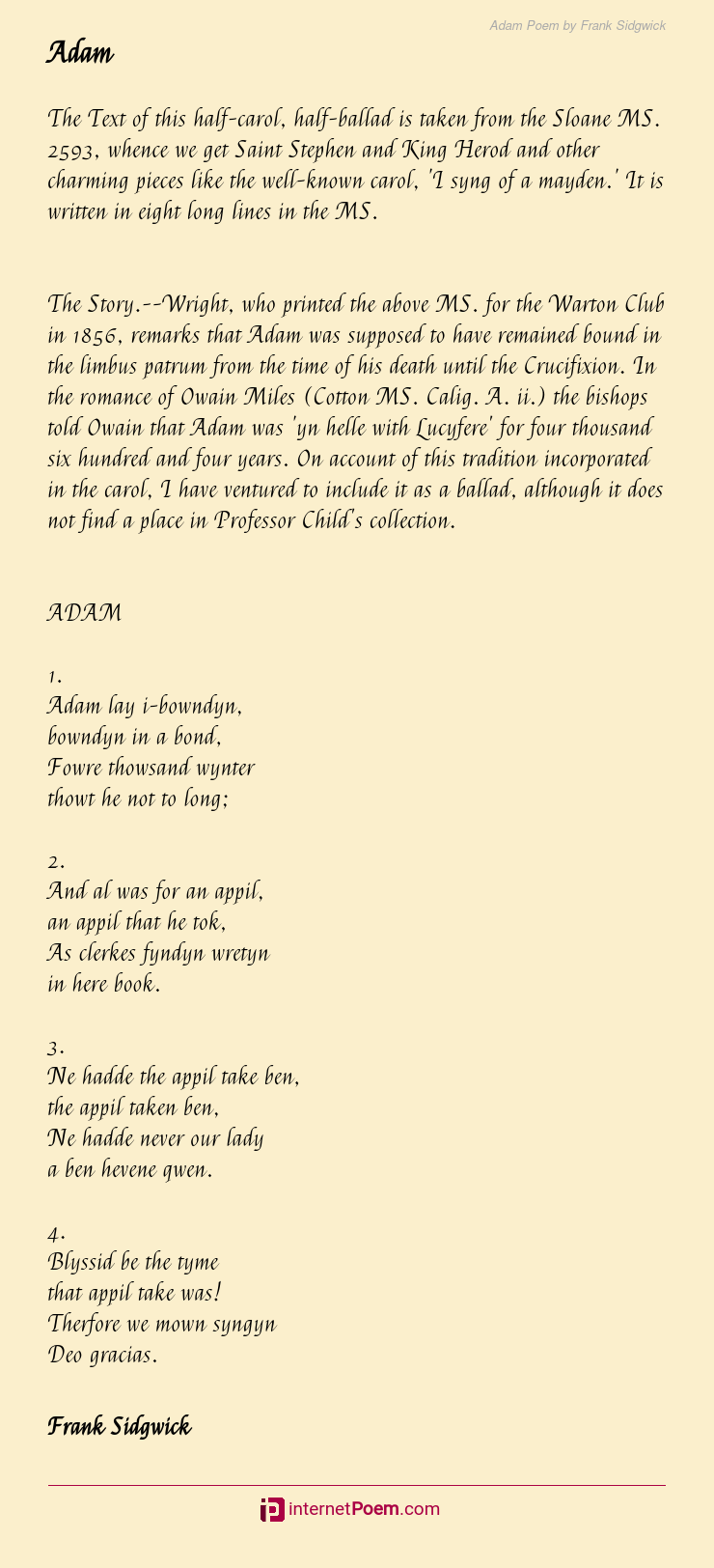 Adam Poem By Frank Sidgwick 4725
