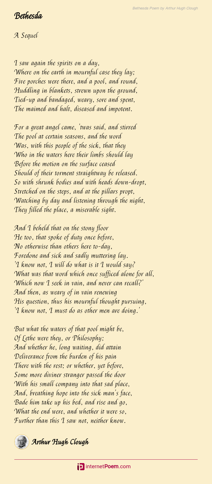 Bethesda Poem by Arthur Hugh Clough