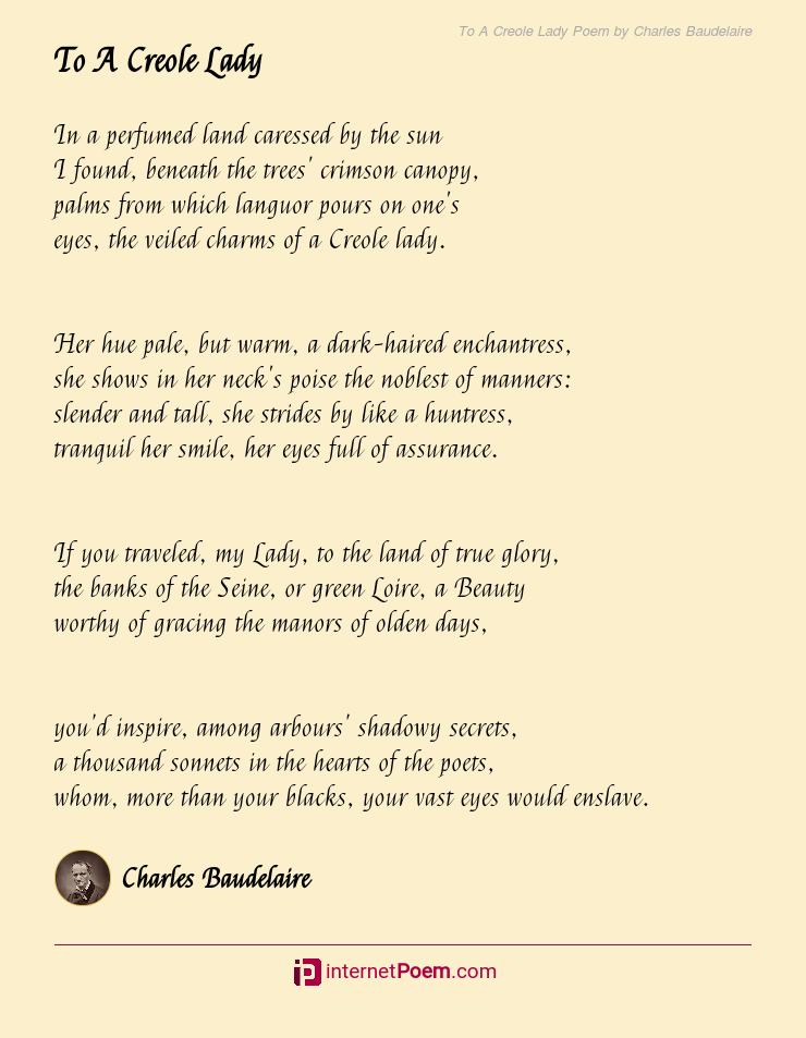 To A Creole Lady Poem by Charles Baudelaire