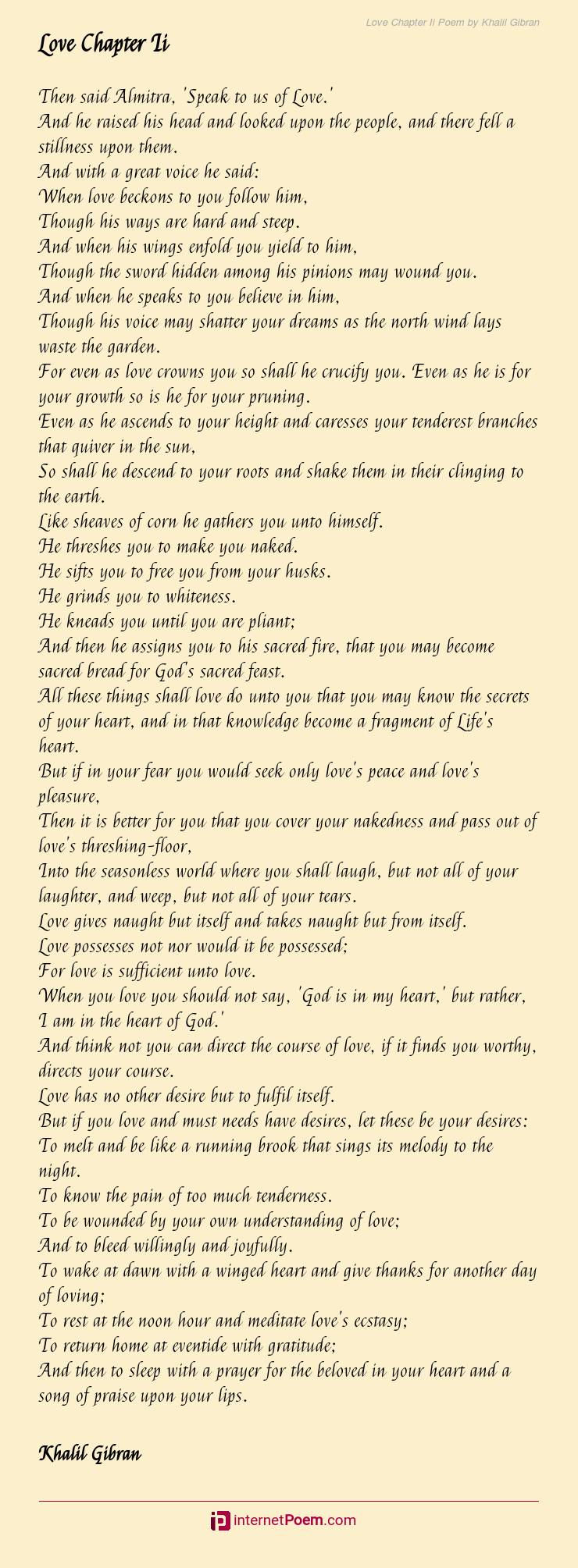 Love Chapter Ii Poem By Khalil Gibran 