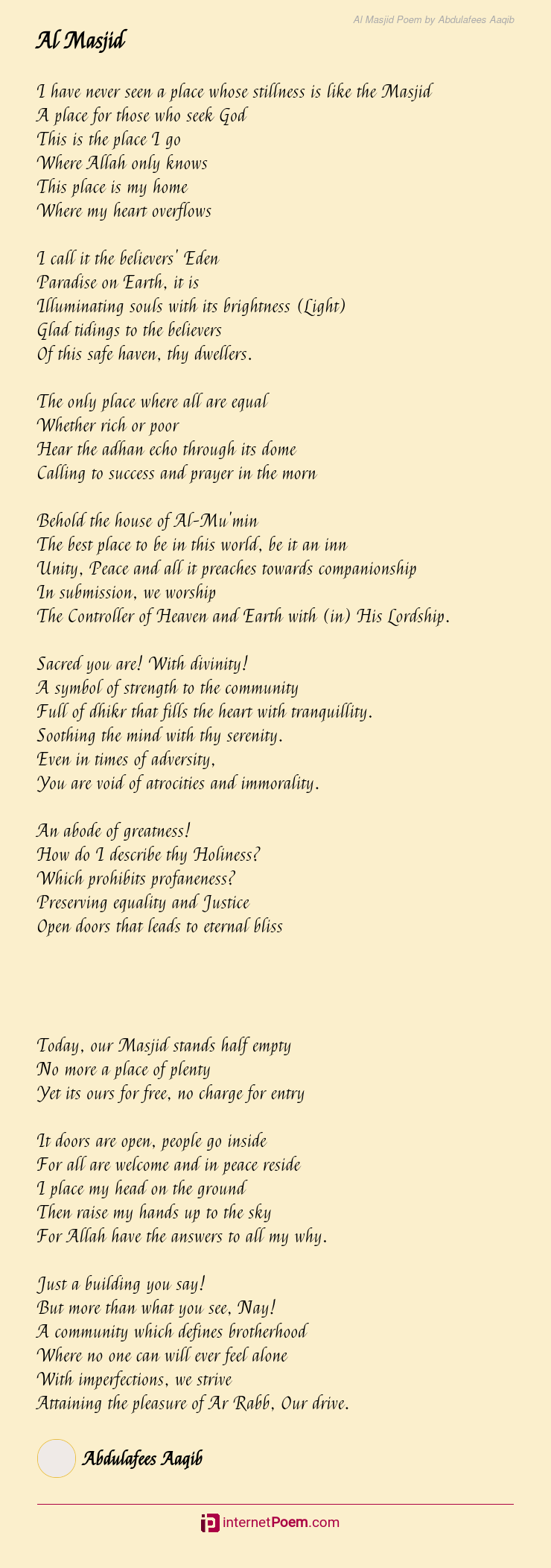 Al Masjid Poem by Abdulafees Aaqib