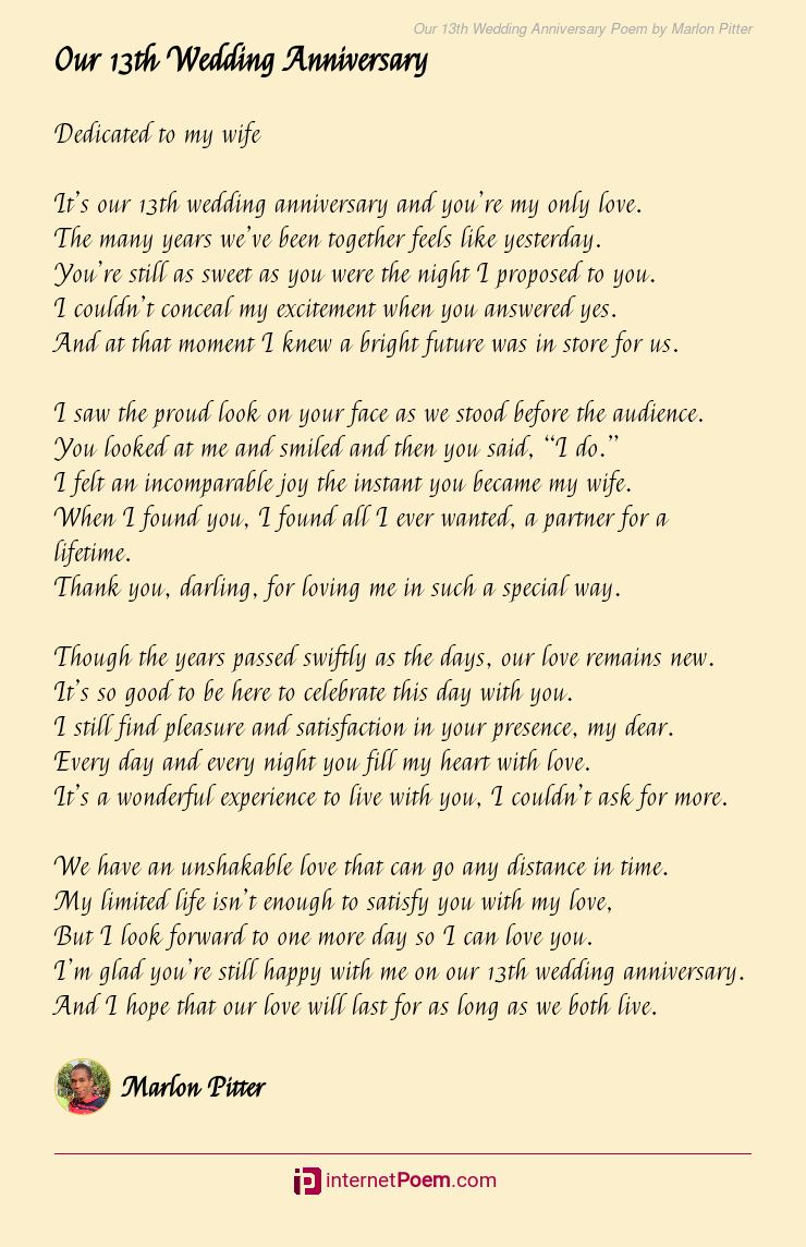 15th Wedding Anniversary Poem