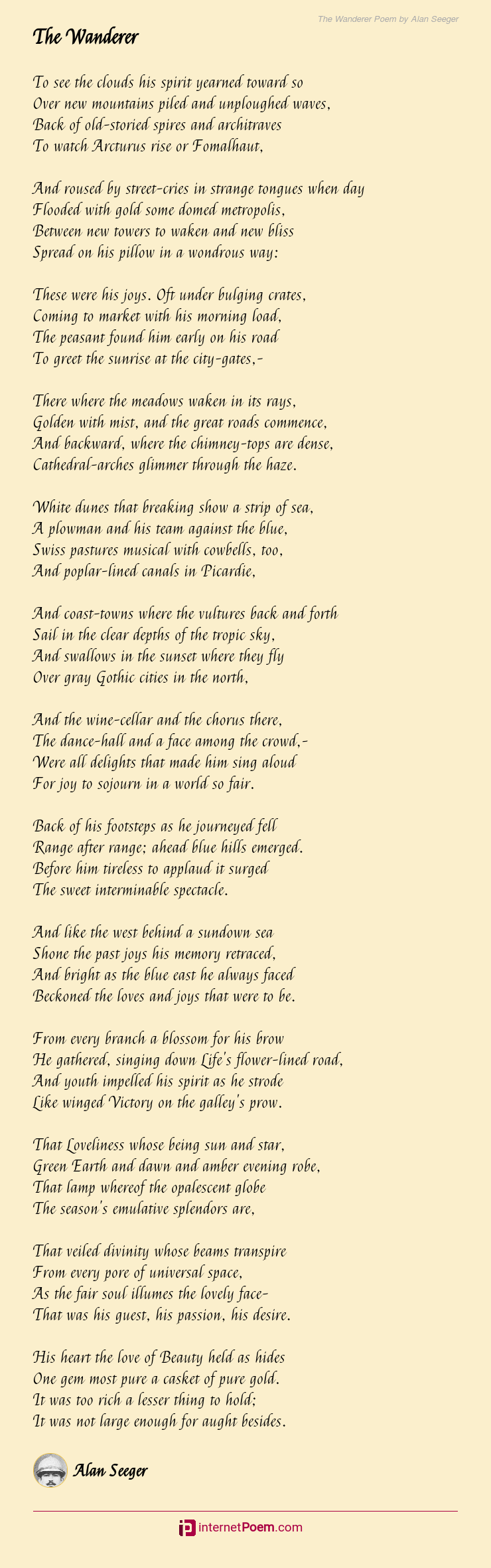 The Wanderer Poem By Alan Seeger