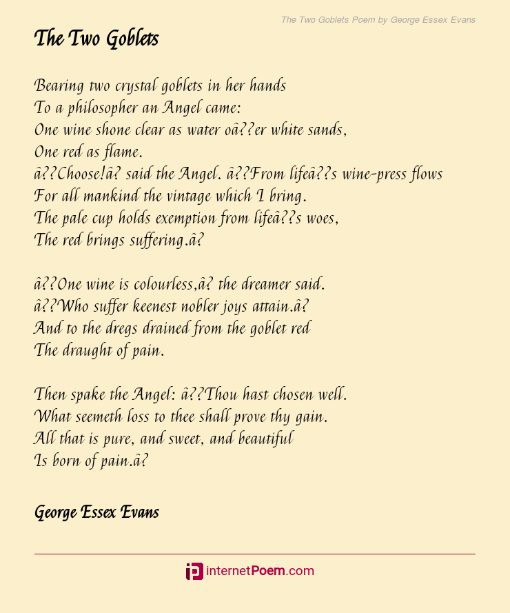 The Two Goblets Poem by George Essex Evans