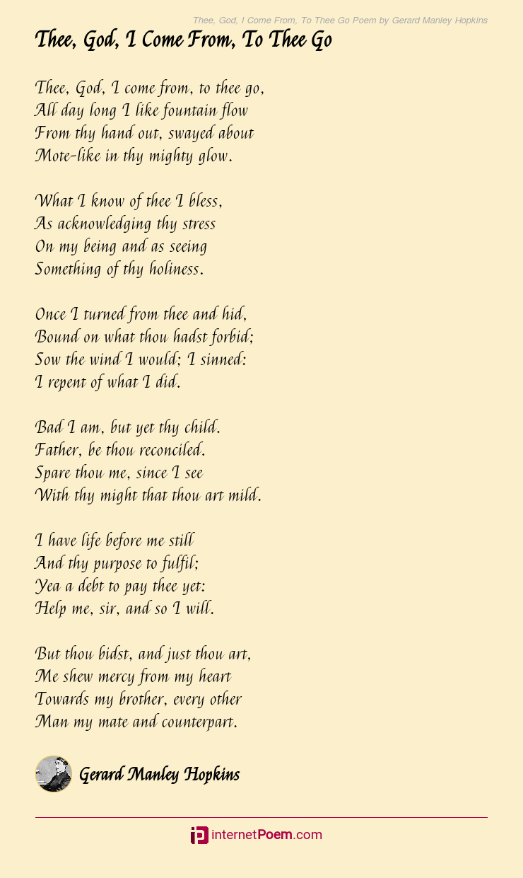 Thee God I Come From To Thee Go Poem By Gerard Manley Hopkins