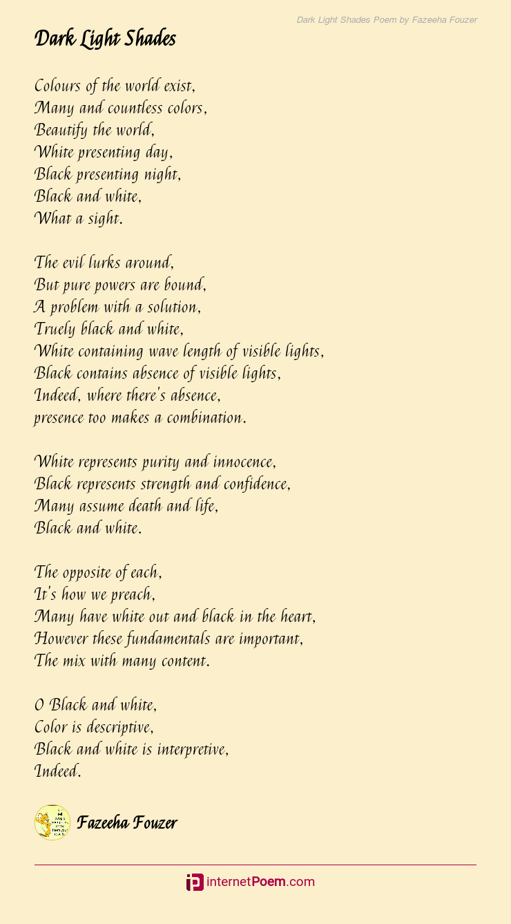 Dark Light Shades Poem By Fazeeha Fouzer