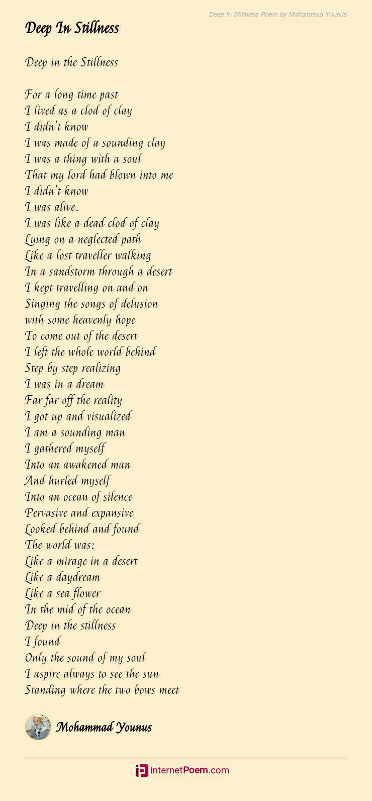  Deep  In Stillness Poem  by Mohammad Younus