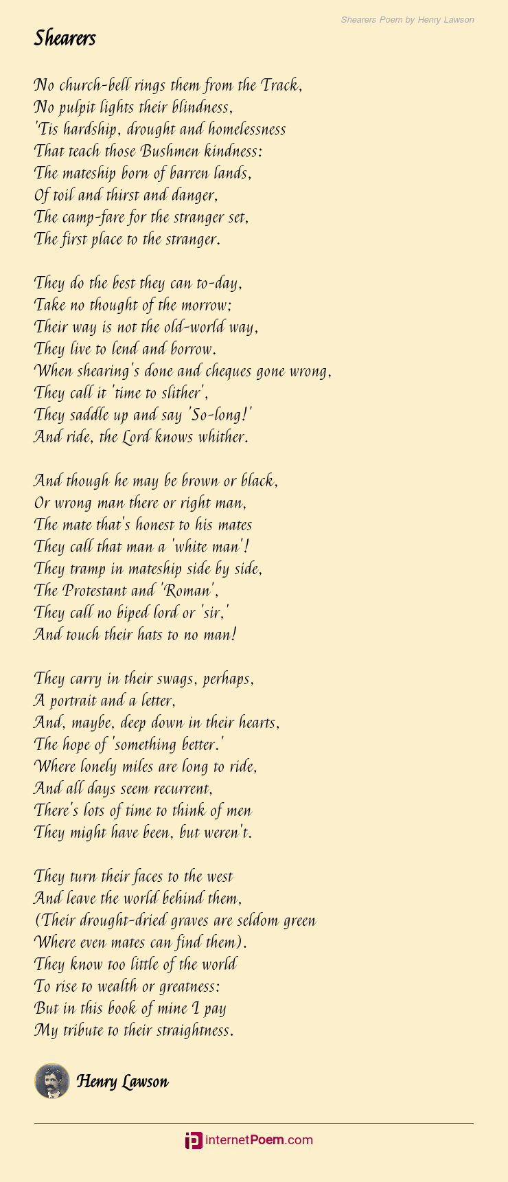 Shearers Poem by Henry Lawson