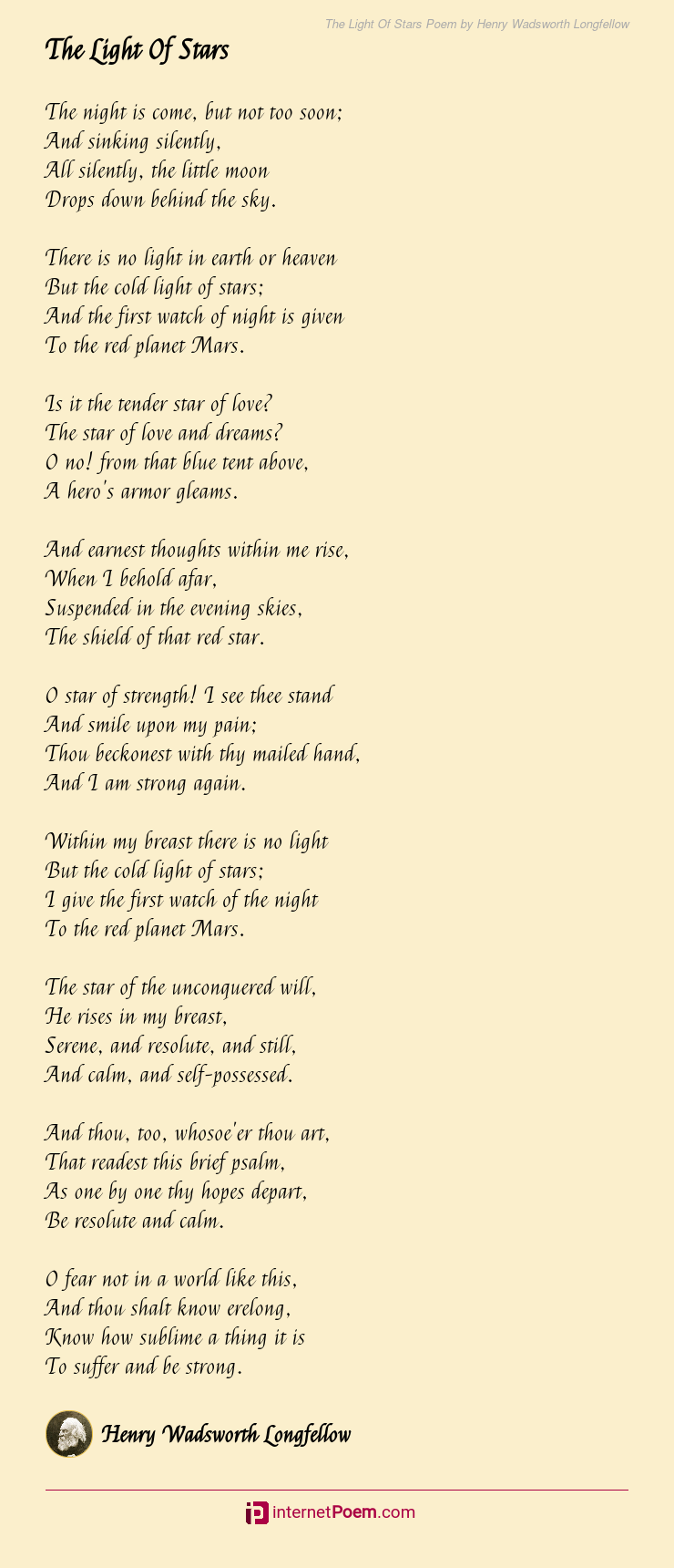 the light of the stars by henry wadsworth longfellow