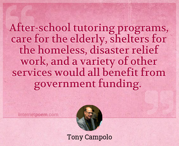 After School Tutoring Programs Care For The Elderly Shelters For The Homeless Disaster Relief Work And A Variety Of Other Services Would All Benefit From Government Funding